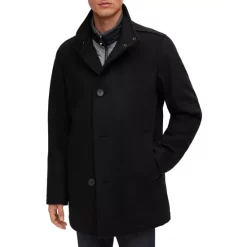 Wholesale ⌛ BOSS H-Coxtan-224 1024403 Wool & Cashmere Attached Bib 🧥 Coat Dark Blue 🛒