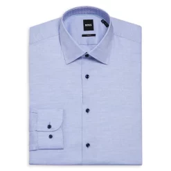 Flash Sale 🔥 BOSS Cotton Stretch Mélange Slim Fit 👗 Dress 👚 Shirt Blue ✨