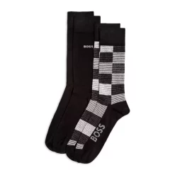 Outlet 😉 BOSS Stripe & Solid Logo 🧦 Socks - Pack Of 2 Black 👏