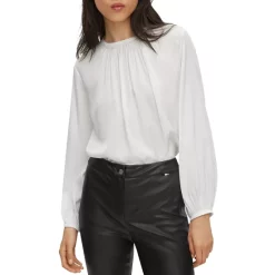 New ✨ BOSS Silk-Blend Pintuck Blouson Sleeve Top Vanilla Light ❤️