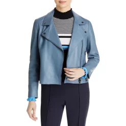 Coupon 👍 BOSS Saleli Leather Jacket Open Blue 🧨