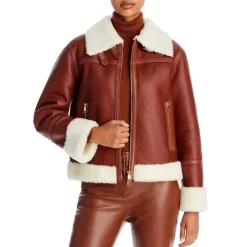 Wholesale ✨ BOSS Shearling Trim Leather Jacket Medium Brown ❤️