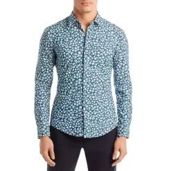 Promo 🛒 BOSS Roan Patterned Slim Fit 👗 Dress 👚 Shirt Light Pastel Blue ✔️