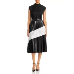New 👏 BOSS Faux Leather Pleated Stripe Midi 👗 Skirt Black 😀 -Hugo Boss Shop unnamed file 1507