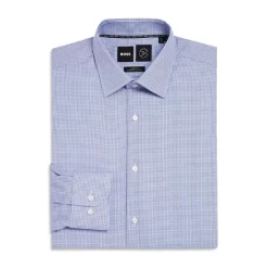 Discount 👍 BOSS Kent Micro Geometric Sharp Fit 👗 Dress 👚 Shirt Medium Blue 🌟