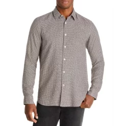 Discount ❤️ BOSS Roger Slim Fit Exclusive Print Button Front 👚 Shirt Medium Beige ⭐