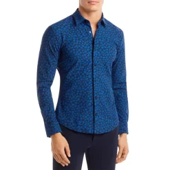 Cheapest 🧨 BOSS Roan Patterned Slim Fit 👗 Dress 👕 Shirt Dark Blue 👍