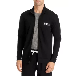Deals 🥰 BOSS Ease Cotton Logo Print Full Zip Jacket Regular Fit Black 🔥