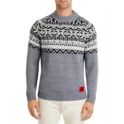 Coupon 😀 HUGO Steenor Wool Blend Fair Isle Relaxed Fit Mock Neck Sweater Gray 🧨