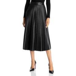 Coupon 🥰 BOSS Vaplita Pleated Faux Leather Midi 👗 Skirt Black 👍