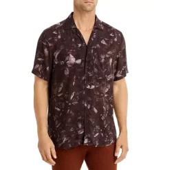 Wholesale 👍 HUGO Ellino Cotton Floral Print Relaxed Fit Button Down Camp 👕 Shirt Dark Brown ⌛