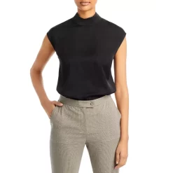 Cheapest 🥰 BOSS Silk Blend Mock Neck Blouse Black 🧨