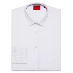 Discount 🔥 HUGO Koey Cotton Floral Trim Slim Fit 👗 Dress 👕 Shirt White 😀