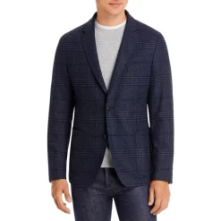 Best Pirce 🌟 BOSS C-Hanry Plaid Tech Flannel Slim Fit Sport 🧥 Coat Dark Blue ✔️