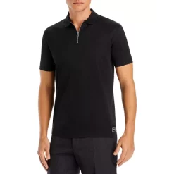 Best deal 🔔 HUGO Dozelot Quarter Zip Polo 👚 Shirt Black ✔️