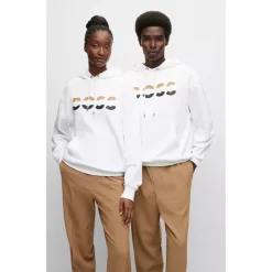 Top 10 🥰 BOSS Econy2 Relaxed Fit Logo Hoodie White 🎁