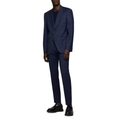 Discount โค๏ธ BOSS H-Huge Tonal Windowpane Peak Lapel Slim Fit Suit Dark Blue ๐คฉ