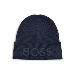 Best deal 🛒 BOSS Hugo Boss Logo Knit Beanie Dark Blue ⌛