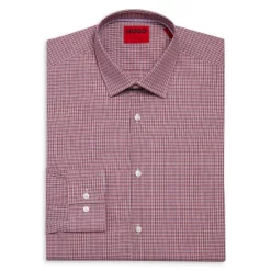 Cheap 🤩 HUGO Koey Cotton Check Slim Fit 👗 Dress 👕 Shirt Red 💯