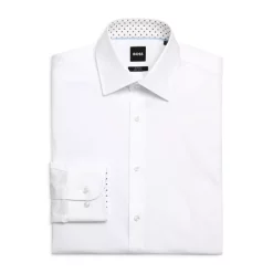 Deals ✨ BOSS H-Hank-Kent-C3-214 1 Cotton Contrast Trim Slim Fit 👗 Dress 👕 Shirt White 🔔