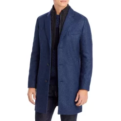 Best Pirce ⌛ HUGO Milogan Wool Blend Textured Slim Fit 🧥 Coat Navy 🔥