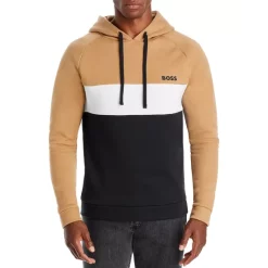 Best deal 🧨 BOSS Cotton Blend Color Blocked Hoodie Beige ✨