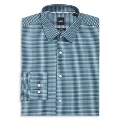 Flash Sale ⭐ BOSS Cotton Stretch Poplin Check Slim Fit 👗 Dress 👚 Shirt Red/blue 🎉