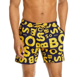 Best reviews of 🔔 BOSS Camio Logo Print Regular Fit Swim Trunks Yellow Multi 😍