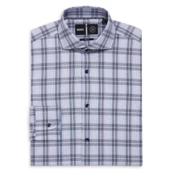 Hot Sale ✔️ BOSS Cotton Blend Glen Check Sharp Fit 👗 Dress 👕 Shirt Green 👏