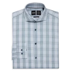 Hot Sale ✔️ BOSS Cotton Blend Glen Check Sharp Fit 👗 Dress 👕 Shirt Green 👏 -Hugo Boss Shop unnamed file 677