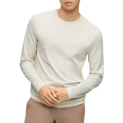 Best Pirce ✨ BOSS Tenison 36 Slim Fit Long Sleeve Crewneck Tee Open White 🎉