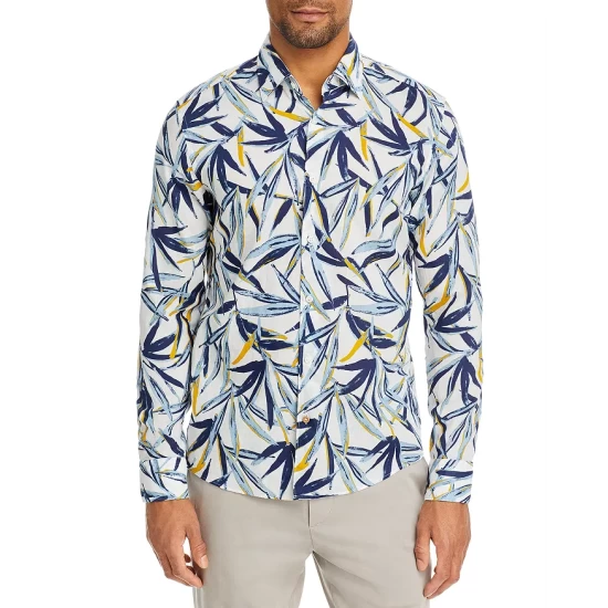 Outlet 🌟 BOSS Linen & Cotton Botanical Print Casual Fit Button Down 👚 Shirt Blue Multi 🔔 3 Outlet 🌟 BOSS Linen & Cotton Botanical Print Casual Fit Button Down 👚 Shirt Blue Multi 🔔