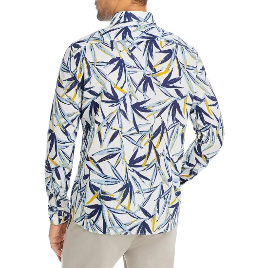 Outlet 🌟 BOSS Linen & Cotton Botanical Print Casual Fit Button Down 👚 Shirt Blue Multi 🔔 4 Outlet 🌟 BOSS Linen & Cotton Botanical Print Casual Fit Button Down 👚 Shirt Blue Multi 🔔 - Image 2