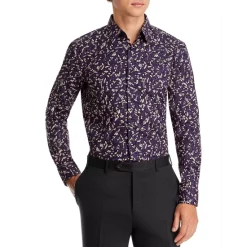 Best Sale 😀 HUGO Ermo Slim Fit Long Sleeve 👚 Shirt Dark Purple 🛒
